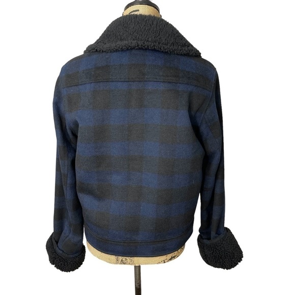 Treasure & Bond Nordstrom Check Jacket Faux Sherpa Navy and Black Size XS - Picture 9 of 12